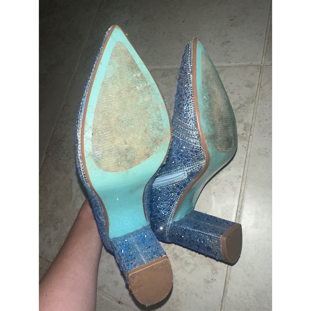 Betsey‎ Johnson Cady Rhinestone Blue Ankle Boots Block Heel Pointed Toe Size 8 - Picture 8 of 9